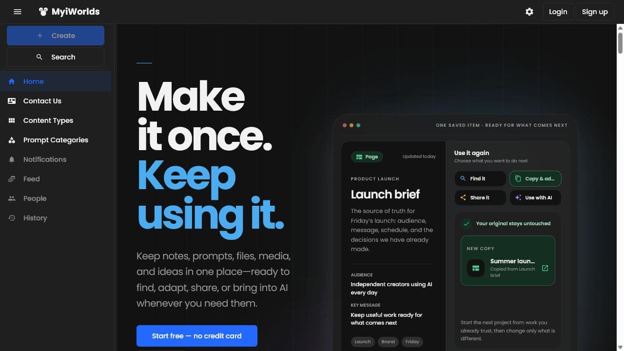 MyiWorlds landing page